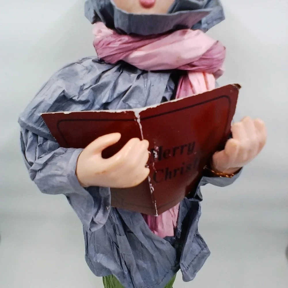 Christmas Caroler Figurine Man Singing With Song Book‎ Holiday Home Decor